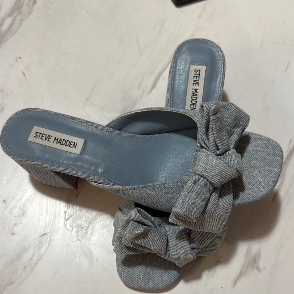 Steve Madden light blue Denim Women's Slides with kitten heel
